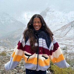 NWOT Free People Hit The Slopes Printed Fleece Jacket Striped - Size Small